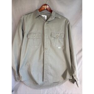 Vintage Duxbak Green Hunting Shirt Mens Size Large Button Front Long Sleeve Logo